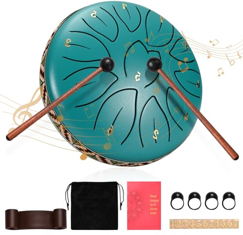 Couleeur Steel Tongue Drum, 6 Pollici11Note Handpan Strumento Musicale,Tamburo in Acciaio,Strumento a Percussione Tamburo per Meditazione,Yoga, Educazione Musicale,Guarigione del Suono (lago Blu)