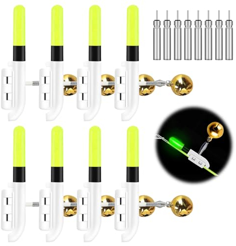 8 Pcs Knicklichter Angeln, Led Bissanzeiger Rutenspitze, Led Knicklicht Angeln, Nachtangeln Rod Lights, Angeln Alarm Glocke, Nachtfischen Knicklichter Für Nachtangeln,Meeresangeln,Rod Tip Lights