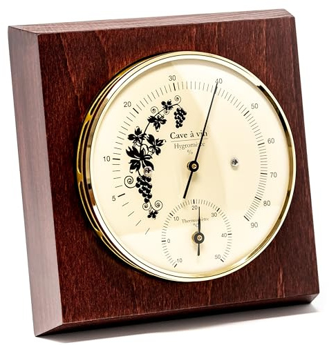 Fischer 1225HT-22-100 Hygrothermomètre pour cave à vin - Mesureur d'humidité et thermomètre rectangulaire 140x140mm fabriqué en Allemagne