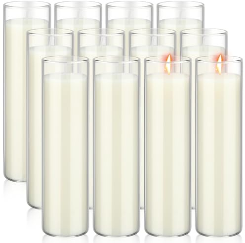 12 Pcs White Devotional Candles in Glass 2 x 8 Inches Catholic Soy Wax Votive Prayer Long Burning Religious Candles for Wedding Sanctuary Vigils Blessing Church Meditation