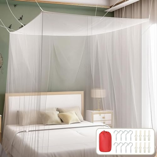 Mosquitera Cama Matrimonio 200 x 220 x 200 cm, Mosquitera Jardin, Mosquiteras para Camas Exteriores, Mosquito Net para Viajar Doble Cama, Malla Fina y Duradera (Blanco)