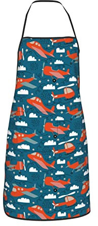 Amkong Niedliche Cartoon-Flugzeug-Zeichnung Vintage BlueX Schürze für Damen Herren Teenager mit Taschen, Schürzen zum Kochen, Koch, Küche, Grillen, 8, One size