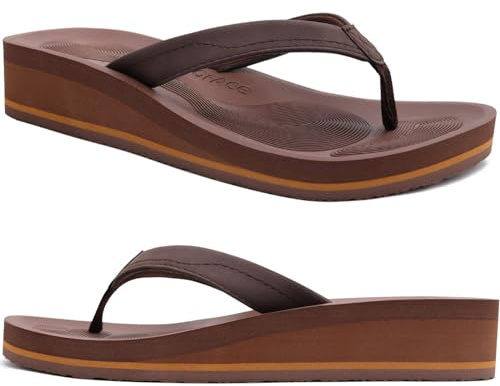 COFACE flip flops dam platta tåseparator badtofflor för sommar strand kvinnor kilklack tangasandaler med mjuk yogamatta, Mörkbrun, 41 EU