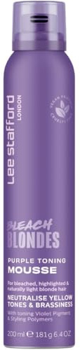 Lee Stafford Purple Toning Mousse | Bleach Blondes Volumising Mousse - Violet Colour Correcting Blonde Toner & Styling Foam, Neutralize Brass & Yellow Tones, for Colored, Silver, & Grey Hair, 200ml