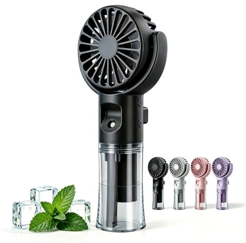 CARMOTTER Portable Handheld Fan With Water Mist Spray, Rechargeable for MINI Hand Held Fan, 4 USB Water Mist Fan, for battery Powered Cooling Mist Fan(Black)
