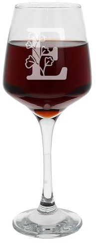 E - Copa de vino con monograma personalizable con inicial grabada con nombre, copa de vino grande, regalo de cumpleaños para ella o él, regalo personalizado para ella o él, copa de vino con tallo