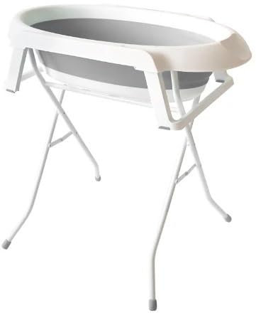 Wickeltisch, tragbare Babybadewanne mit Ständer, Sanitär, Faltbare Kinderbadewanne, Faltbare Wasch- und Duschstütze, freistehend, rutschfest, für den Innenbereich, Kinderzimmer-Organizer (Farbe: Gra