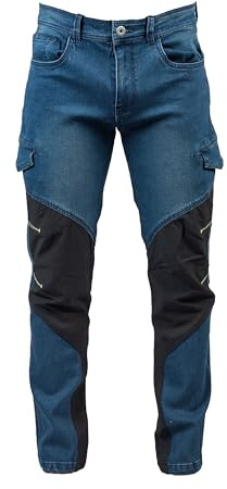 Generico Pantalone da Lavoro Jeans Uomo Elasticizzato Multitasche con Tessuto antiabrasione Modello Austin Tech Man (Blu, S)