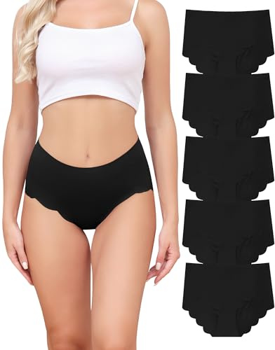 SECRET AROMA Intimo Senza Cuciture a Vita Alta per Donna Bikini Invisibili a Copertura Totale con Bordo Ondulato Mutandine in Seta Ghiacciata, 5 Pack
