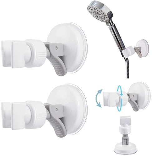 Lot de 2 supports de pommeau de douche à ventouse réglable pour salle de bain - Rotation à 360 ° - Support mural pour la plupart des pommeaux de douche