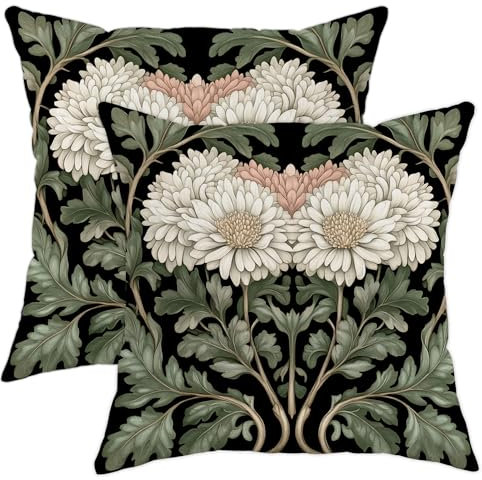 Set di 2 federe per cuscini floreali con motivo crisantemo bianco crema, eleganti cuscini decorativi per casa, divano, decorazione primaverile, 45,7 x 45,7 cm