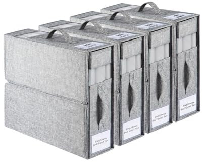 Youyijia 4-Pack Bed Sheet Organizers with Handles & Windows Foldable Linen Storage Box for Queen/King Sheets Duvet Covers Blankets & Towels Space-Saving Closet Organizer Grey (3)