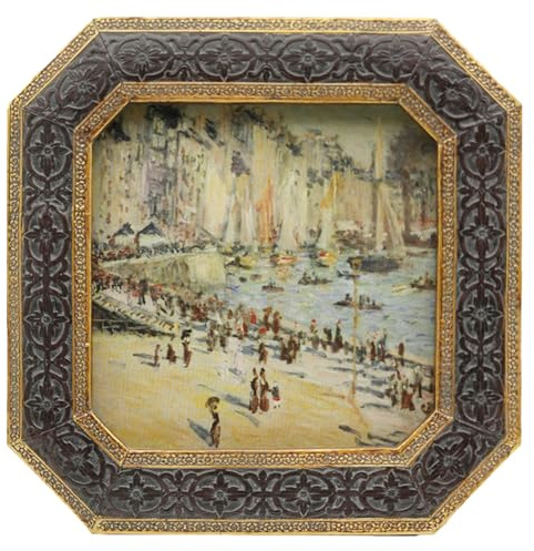 EvruCexul Portarretratos pequeño vintage de 10 x 10 cm en bronce dorado antiguo - Marco de fotos cuadrado gótico ornamentado con frente de cristal para pared/sobremesa, decoración de pared de galería