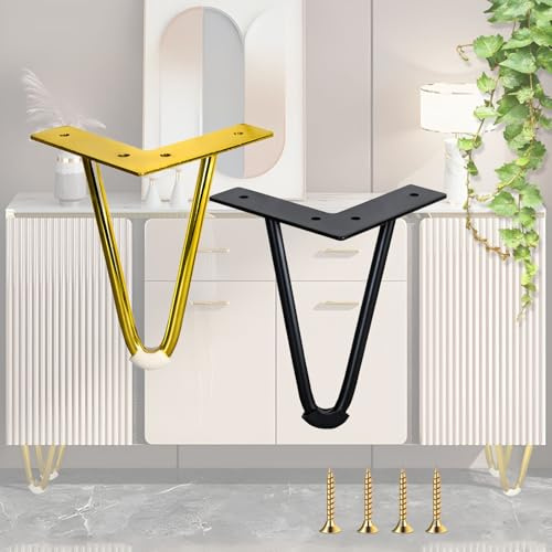XUPBEHJO 4 Stück Haarnadel-Tischbeine aus Stahl, verstellbar von 3,94 bis 15,75 Zoll, Möbelersatzbeine mit Gummischutz for Sofas und Couchtische(Gold,18cm/7.09inch)