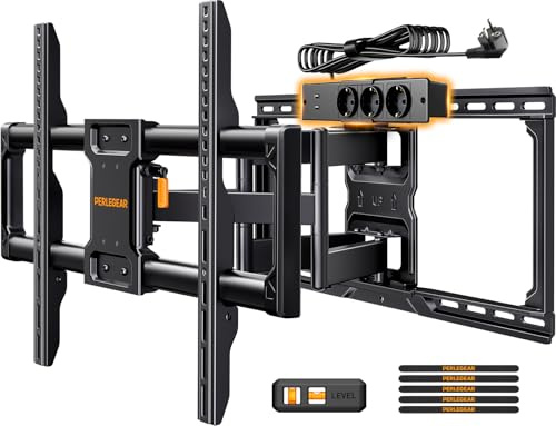 Perlegear fullt rörligt TV-väggfäste med grenuttag, 42–90 tum, 68 kg, förmonterat TV-fäste, smidig rotation, lutning, förlängning, VESA 600 x 400 mm, PGLF11