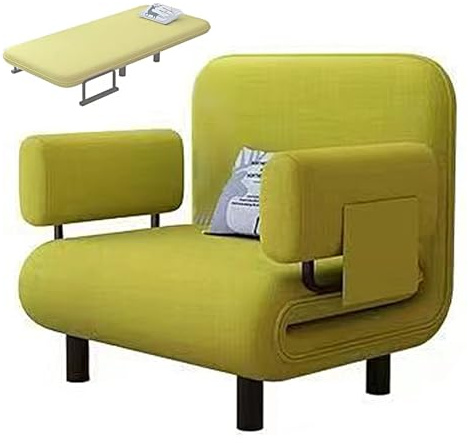 Sillon Cama 1 Plaza Plegable Multifuncional 3 En 1 Chaise Longue Individual Estructura De Acero Tapizado En Lino Sofá Cama Convertible con Reposabrazos Y Almohadas(Green,192 * 80 * 28cm)