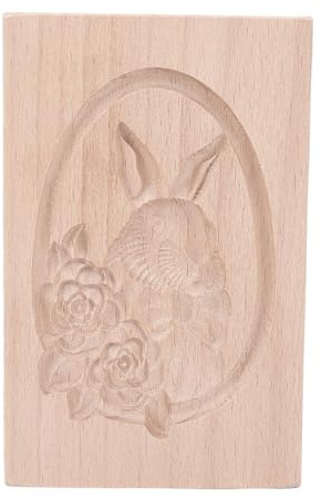 Fictory Stampo per biscotti in legno, a forma di coniglio intagliato, per impasto, cioccolato, fondente, argilla, facile rilascio, in legno di faggio resistente, 8 x 13 x 2 cm