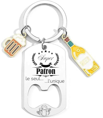 MNBVBV Cadeau Patron Porte-Clés en inox - Cadeau Anniversaire Noël pour patron Collègue de Travail ou Retraité - Idée cadeau Personnalisé Travail