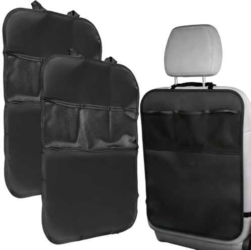 Kaiyzo 2 pezzi Proteggi Sedile Auto Bambini Posteriore con 3 Grandi Tasche Copri Seggiolino Auto Universale Tessuto Oxford Impermeabile Antisporco Organizer Sedile Accessori Interno Nero