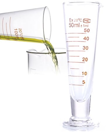 Vaso Medidor (5-100 Ml), Vasos Medidores De Vidrio (graduados), Escala Clara + Medición Precisa, Pico De Águila Y Borde Ancho/Llenado De Líquidos Cómodo, Fácil Agarre,50ML
