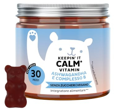 Bears with Benefits - Gommose Ashwagandha - Stress & Relax - 30 pezzi | Keepin' It Calm Vitamin - Ashwagandha, Vitamina B12, B6, B1, B2 e L-Teanina - Cura da 1 mese - Senza Zuccheri, Vegano