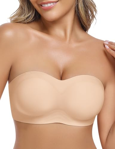 UMIPUBO Reggiseno Senza Spalline a Fascia Senza Ferretto Imbottito Donna Reggiseno Push up Invisibile con Trasparente Spalline Removibili per Abiti da Sposa Ballo Sera (Pelle, M)