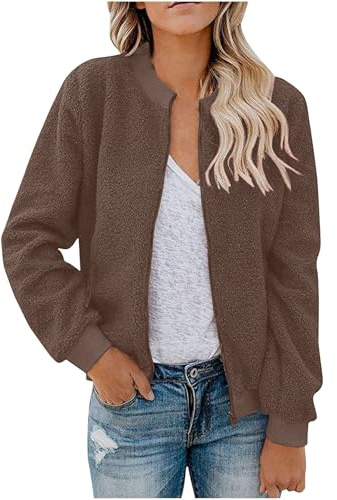 KOG Fleecejacke für Damen Herbstjacke Elegant Wollmantel Fleecepullover Einfarbig Bekleidung Frau Pullover Winterjacke Strickjacke Zipper Jacke Frauen Daunenjacken Große Größen Bikerjacke Parka