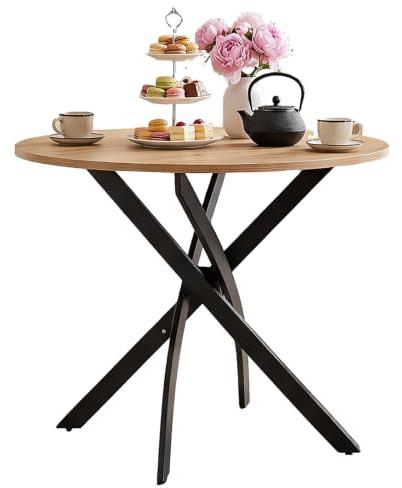 JoyyeSpace Esstisch Rund, Runder Esstisch für 2-4 Personen, Holz 80 cm Tisch, Gartentisch wetterfest, Küchentisch Esszimmertisch, für Esszimmer, Küche, Wohnzimmer, Gärten und Balkon (Helle Holzfarbe)