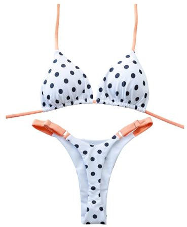 GORGLITTER Damen Bikini Set mit Polka Dots 2 Piece Triangel Bikini Halterneck High Waist Bikinihose Ohne Bügel Sommer Strandmode