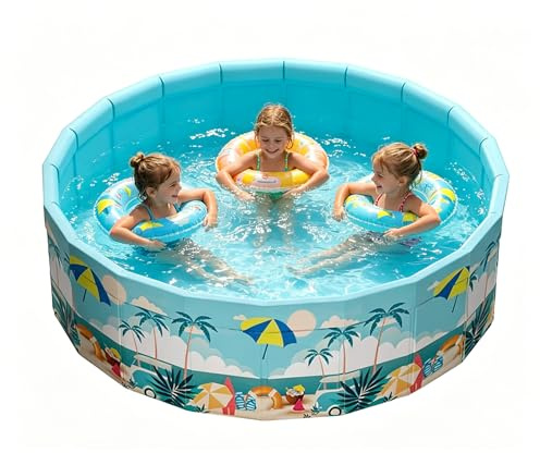 Planschbecken Groß, Ø120 x 45 cm Faltbarer Schwimmbecken Rund Swimmingpool, Nicht Aufblasbarer Outdoor Kinderpool, Gartenschwimmbad für Erwachsene, Hundepool, Ballgruben für Kinder (für 1-3 Pers)