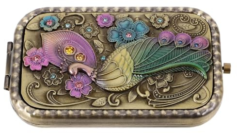 SOLUSTRE Specchio da Viaggio Vintage in Metallo, Compatto e Portatile Design Classico Europeo, Doppio Lato Rotondo per Trucco e Uso Quotidiano