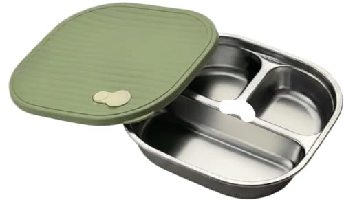 ZIHDKE 1 st mikrovågsugn säker 304 rostfritt stål Bento låda delad lunch måltid förberedelse matförvaringsbehållare för mellanmål (grön)