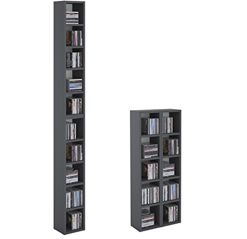 CARO-Möbel CD DVD Blueray Regal Chart in Grau – Zweiteiliges Medienregal, Aufbewahrung, CD-Ständer mit 10 Fächern für bis zu 160 CDs, 20x187 cm (B x H)