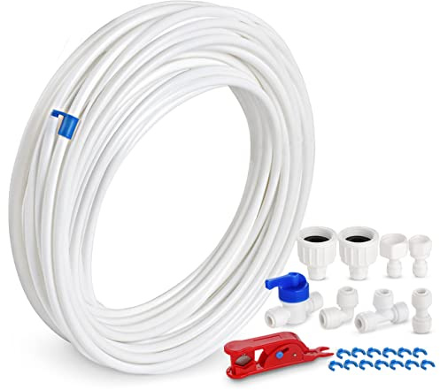 Kit de Frigo Tuyau D'alimentation en Eau Universel 15M,ilauke NSF Tuyau D'alimentation en Eau avec Raccord de Connecteur pour Réfrigérateur Samsung Double Porte de Style EuropéenTuya D'eau 6,35mm,1/4
