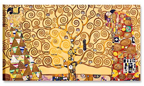 Quadri L&C ITALIA Albero della Vita Klimt Quadro Moderno Soggiorno Camera da Letto Ufficio 90 x 45 Stampa su Tela da Parete