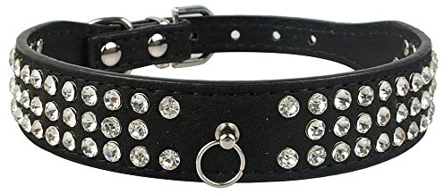 haoyueer Hundehalsband, 3 Reihen, glitzernd, elegant, Wildleder, Strasssteinbesatz, für kleine Haustiere, Katzen, Hunde, Welpen, Schwarz