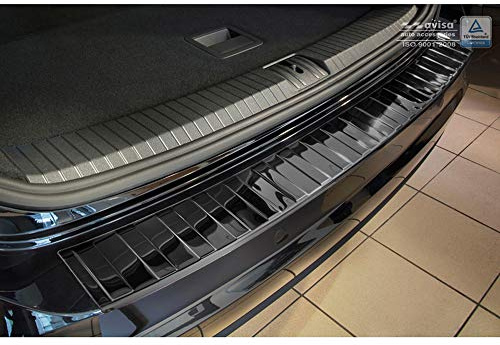Avisa Spiegelschwarz Edelstahl Heckstoßstangenschutz kompatibel mit Volkswagen Touran III 2015- inkl. R-Line 'Ribs', Schwarz | kompatibel mit Volkswagen Touran III 2015- inkl. R-Line - Hochglanzschwarz