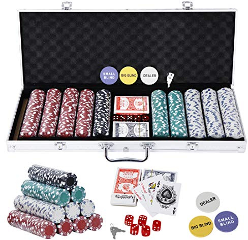 Smartxchoices 500 PZ Poker Chip Set 11.5 Gram Dadi Stile Clay Casino Poker Chips w/Alluminio Case Carte Dadi Pulsante Cieco per Texas Holdem Blackjack Gioco d'azzardo
