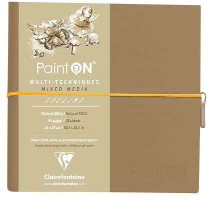 Clairefontaine 975437C – Ein genähtes Notizbuch aus Zeichenpapier Paint'On 64 natürliche Seiten, 19 x 19 cm, 250 g, elastischer Verschluss, weicher Einband aus Kraftpapier