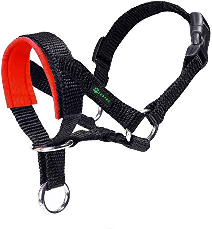 Dog Head Collar with Padded Fabric, Head Harness for Dogs, Anti pulling Head Halter Collar, Adjustable and Easily Control (M,Red)