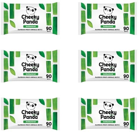 The Cheeky Panda Antibacterial Wipes | Bulk Pack of 6 x 90 Cheeky Surface Wipes (540 Total) | Perfect for Kitchen and Surface Cleaning