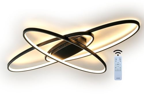 J.SUNUN LED Deckenlampe Modern 3-Ringe Ovale Dimmbar Lampe 3000K-6500K Deckenleuchte Wohnzimmerleuchte Für Wohnzimmer Schlafzimmer Esszimmer Kinderzimmer Küche Badezimmer Flur Lampen Schwarz 95CM