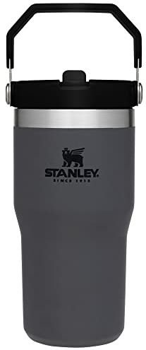 Stanley Classic IceFlow Stainless Steel Tumbler with Straw, Vacuum Insulated Water Bottle for Home, Office or Car, Reusable Cup with Straw Leakproof Flip, Charcoal, 1 ea (10-09994-002)