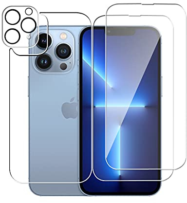Wookfiss Gehärtetes Glas (2) + Backfolie (1) + Objektivschutz (1) für iPhone 13 Pro, Schutzfolie für die Rückseite aus gehärtetem Glas, kratzfest, vollständige Abdeckung, Härte für iPhone 13 Pro