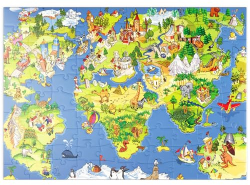MyPuzzle Tolle und lustige Cartoon-Weltkarte - Illustration für Kinder - Premium 100 Teile Puzzle - MyPuzzle Sonderkollektion von Puzzle Galaxy