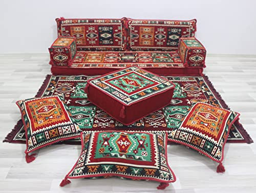 Hochwertige Einzelsofagarnitur, arabische Sofagarnitur, Sitzkissen, japanisches Sofa, Bodenkissen, Bodensofa, marokkanische Sofas, arabische Majlis (Sofa + Teppich)