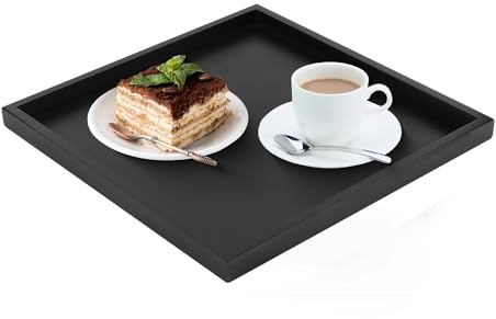 Vassoi rettangolari per servire cibo, vassoio quadrato nero in legno vassoi decorativi fatti per casa, cucina e ristorante (30 x 30 cm)