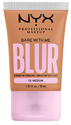 NYX Professional Makeup Blurring Tint Foundation, Medium Coverage, Matte Finish, With Niacinamide, Matcha and Glycerin, 12 Hours Hydrating, Bare With Me Blur, 30 ml, Shade: Medium