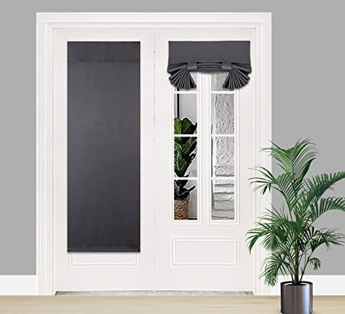 PI Cortina Opaca para Puerta Francesa, Cortina térmica con privacidad y Velcro para Puerta de Cristal, Puerta Principal, corredera o de Patio, 1 Panel, de 66 x 173 cm (Ancho x Largo), Gris Oscuro