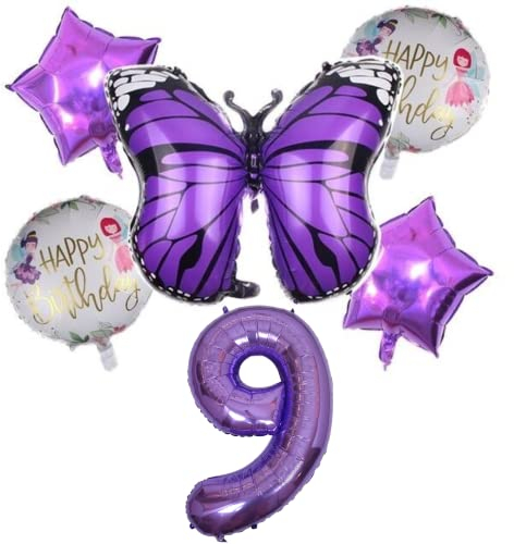 DIWULI Globos de Cumpleaños Mariposa Número 9 Púrpura